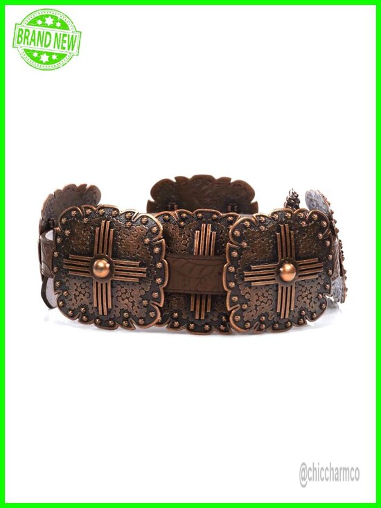 Floral Embossed Leather Western Belt with Square Conchos, Removable Buckle main image 5